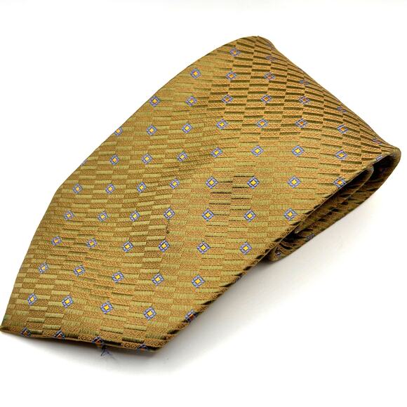 Daniel De Fasson- Men's Tie - Green Gold& Blue Foulard Geometric Design 58" Long - Picture 5 of 5
